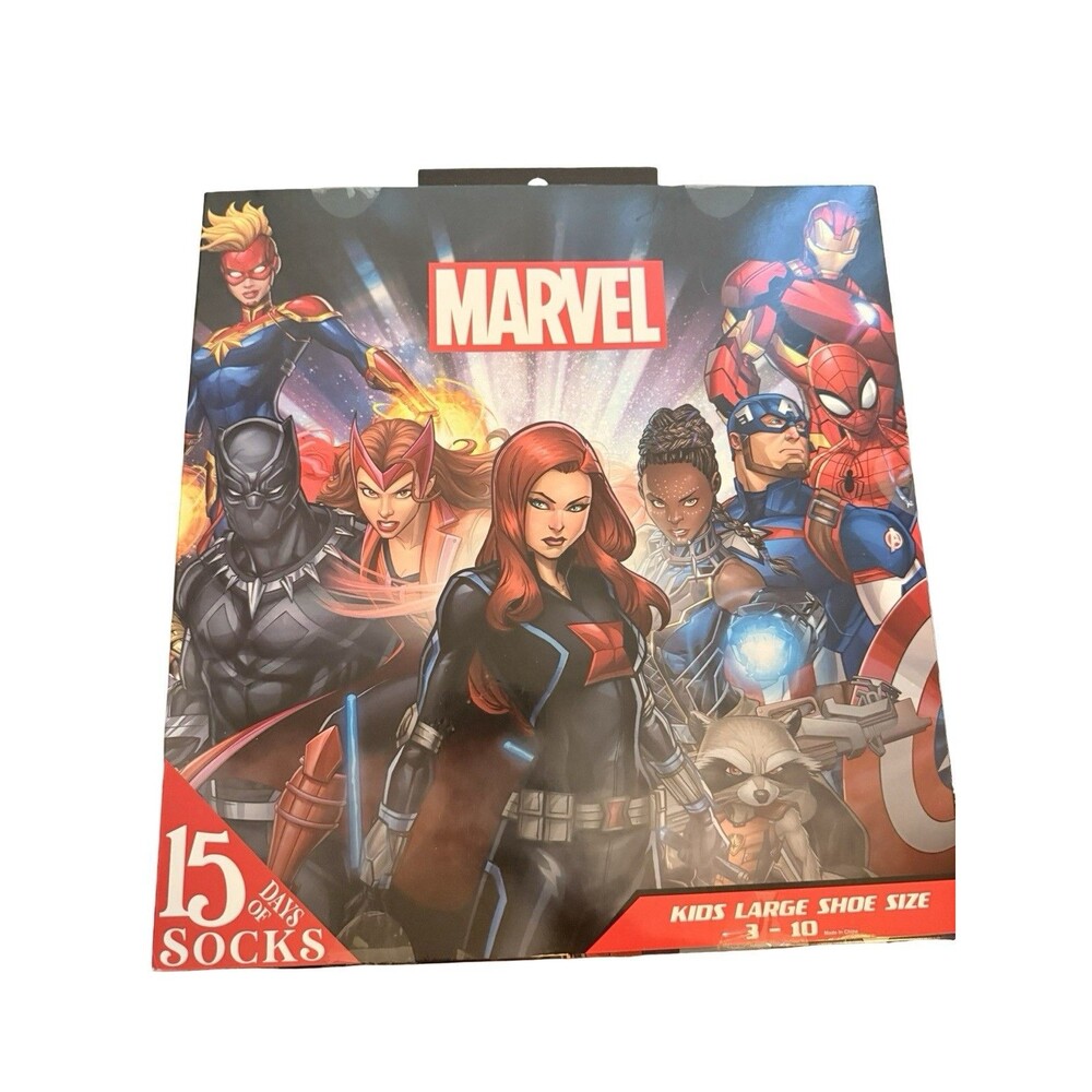 Marvel 15 Days of Socks Kids Large Shoe Size 3-10 Avengers 15 Pair Set NEW